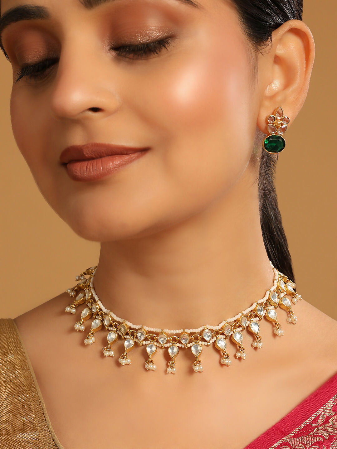 Nuyug 22K Gold Plated Regal Kundan & Pearl Matha Patti