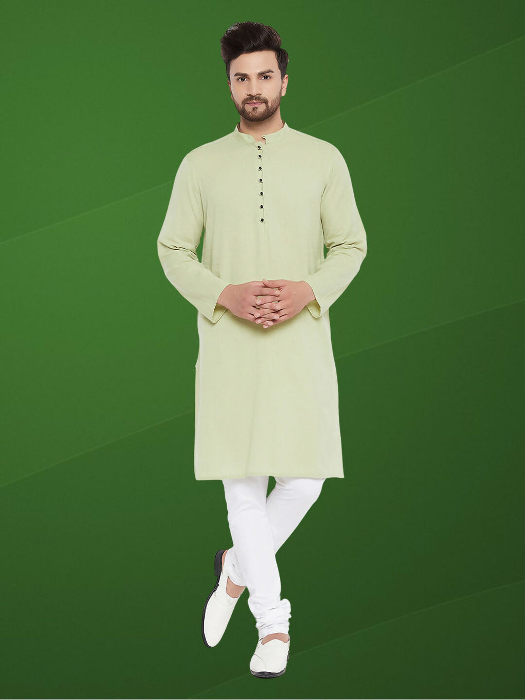 Even Apparels Men's Solid Green Linen Kurta