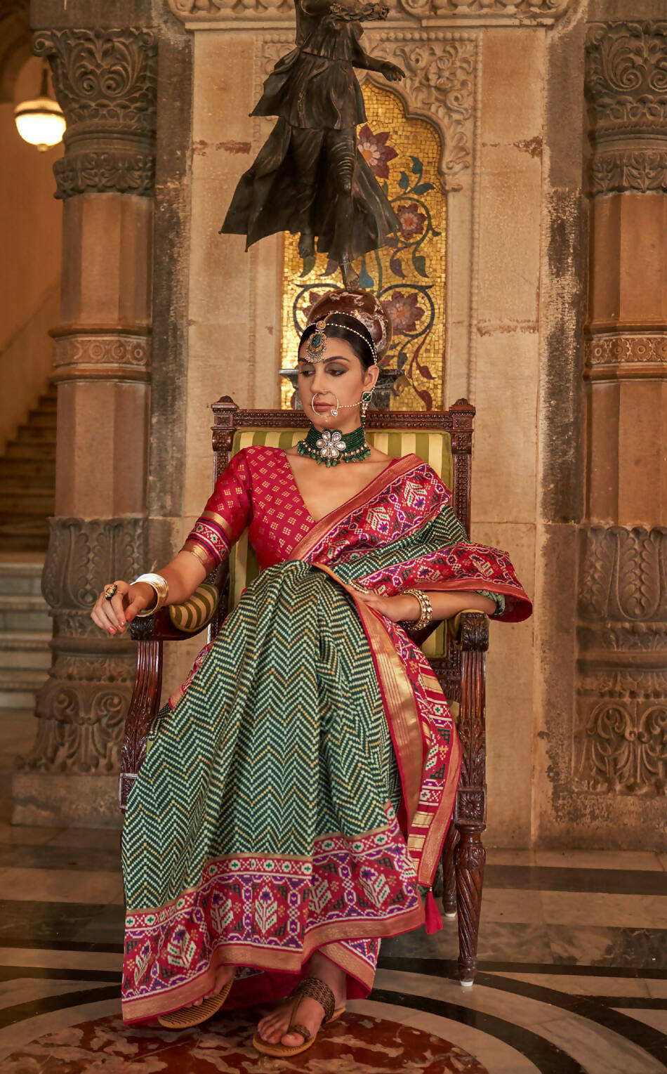 Siam Green Banarasi Weaving, Ultra Aqua Finish, Zari Work Banarasi Silk Saree - Rath Kunti