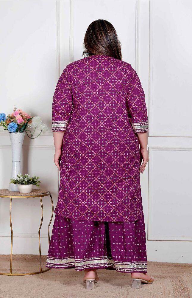 Miravan Plus Size Women Cotton Magenta Gota Work Kurta With Flared Palazzo - Distacart