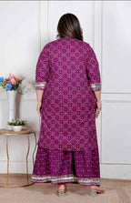 Miravan Plus Size Women Cotton Magenta Gota Work Kurta With Flared Palazzo - Distacart