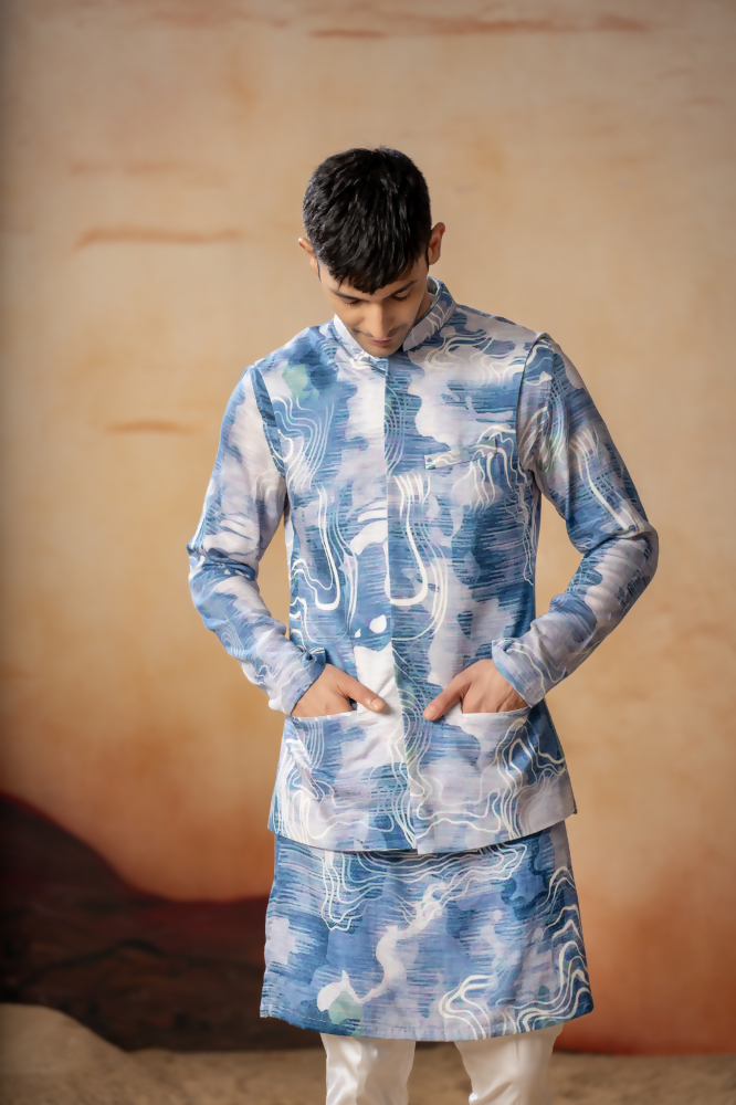 Marble Print Cotton Nehru Jacket Set by Hilo Design