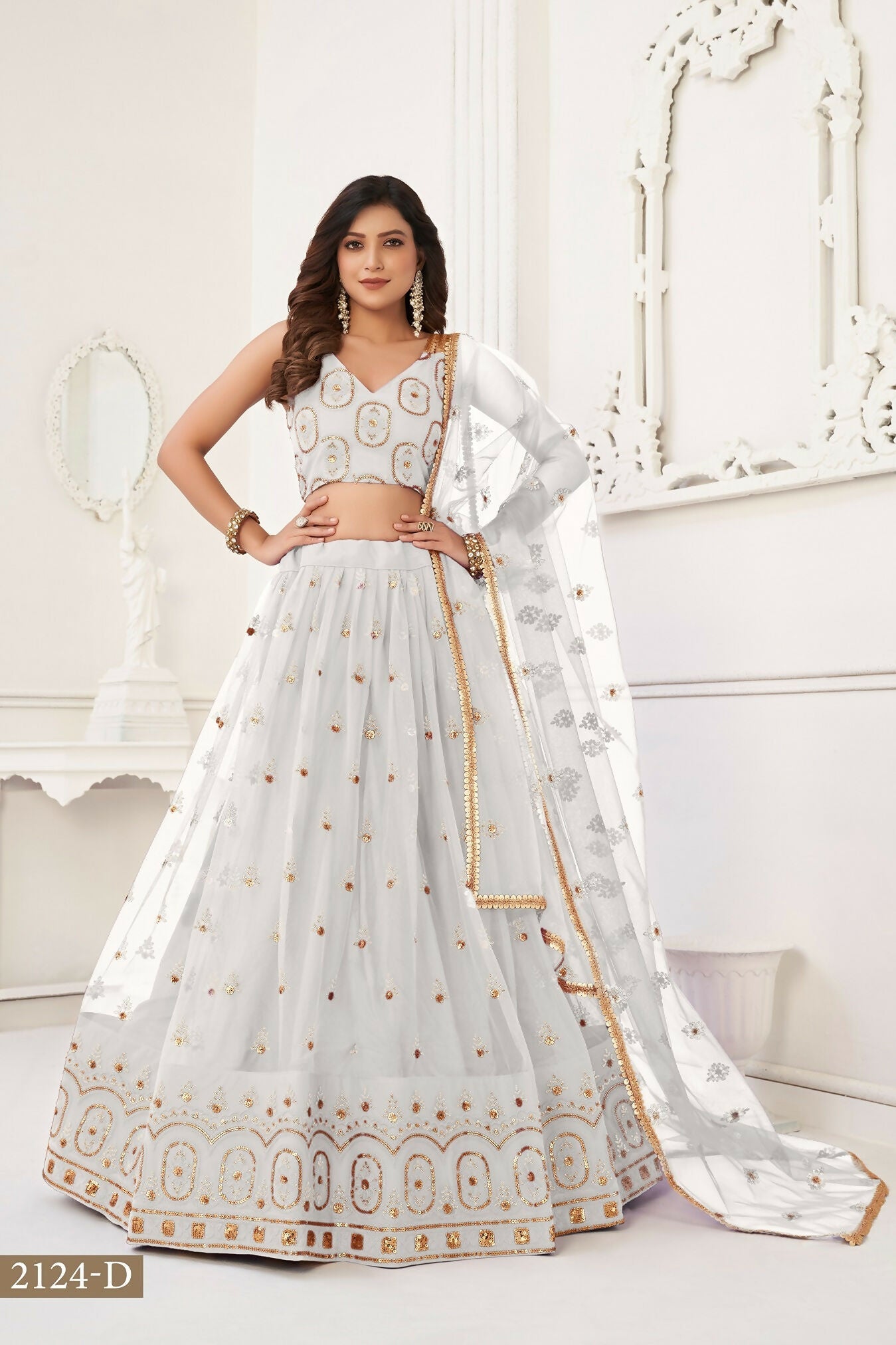 Eilara White Net Sequin Work Lehenga