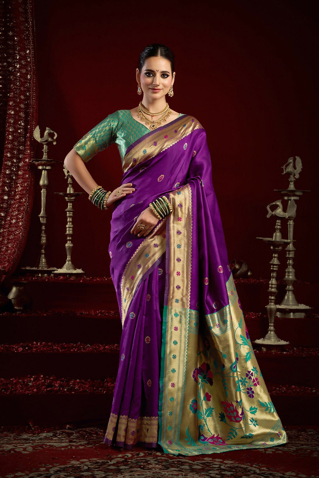 Joban Fashion Purple Paithani Silk Blend Butti Saree - Distacart