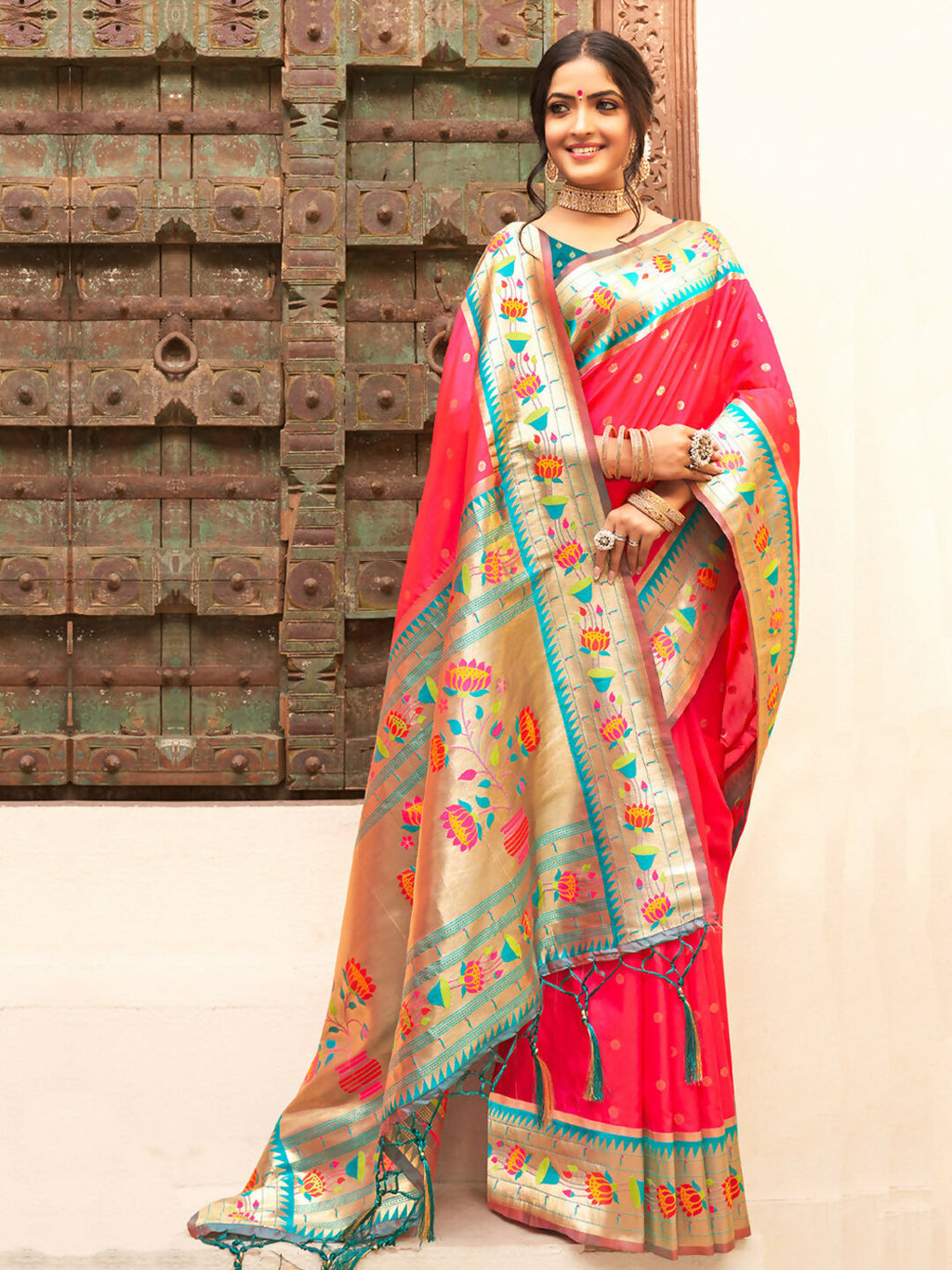 Shree Shyam Fashion Silk Blend Pink Saree - Distacart
