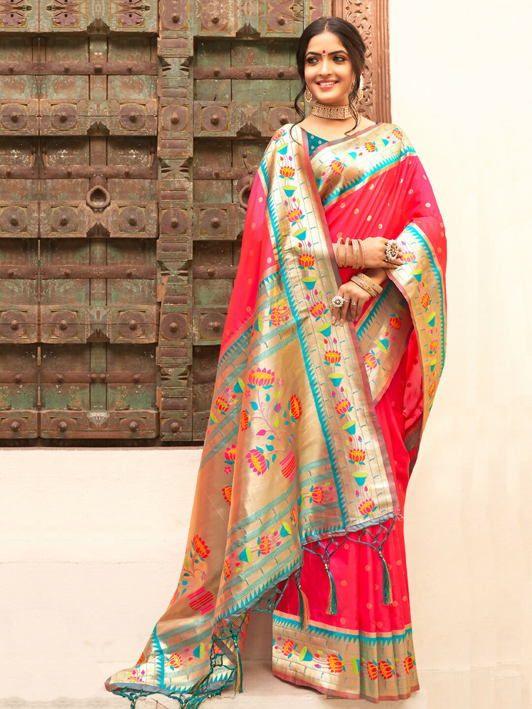 Shree Shyam Fashion Silk Blend Pink Saree - Distacart