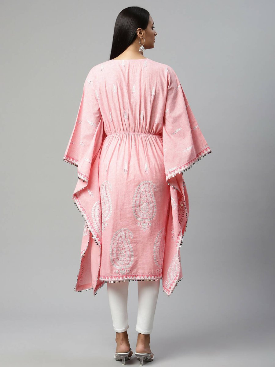 Ahalyaa Women Pink Pure Cotton Printed Kaftan Kurta - Distacart