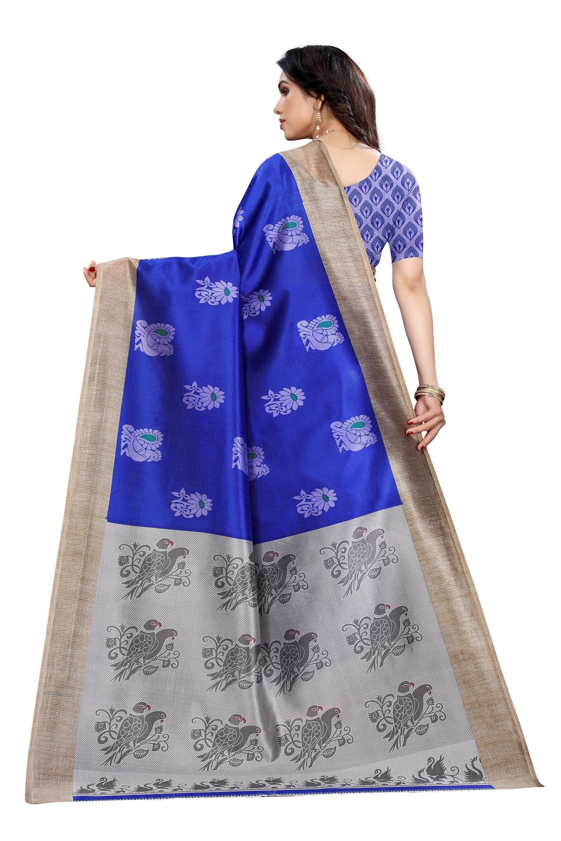 Vamika blue Printed Art Silk Saree