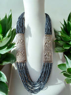 Inhanns Saree Shobha Statement Necklace & Earring Set - Navy Blue