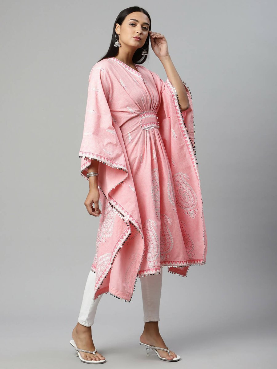 Ahalyaa Women Pink Pure Cotton Printed Kaftan Kurta - Distacart