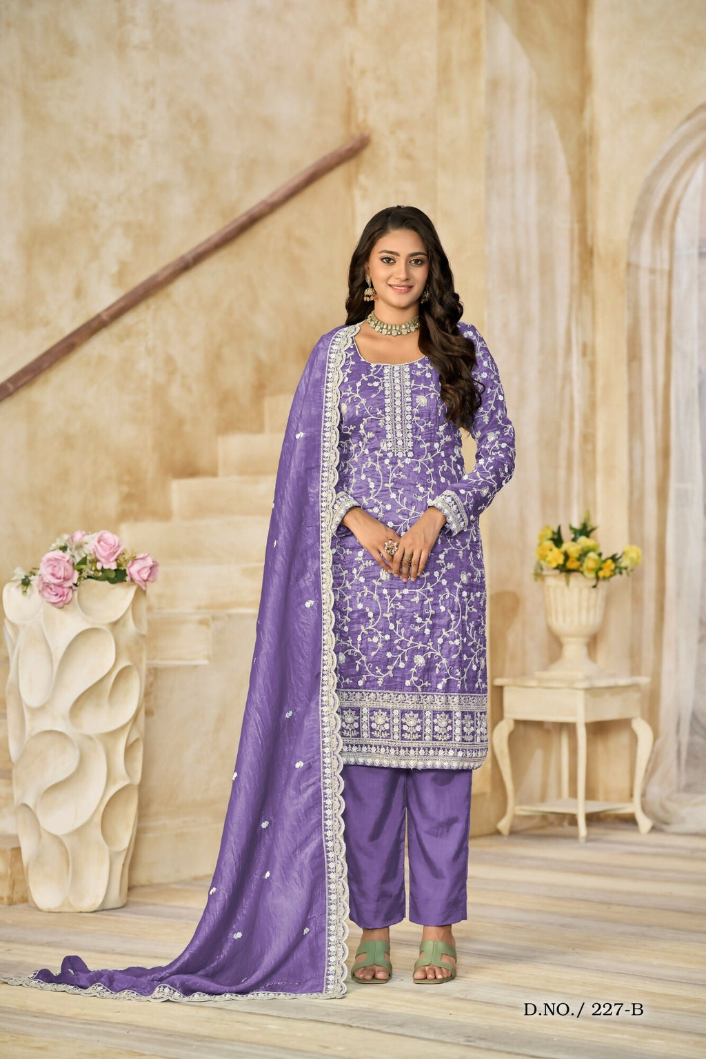 Anaita Purple Organza Crush Stitched Suit with Embroidery Work - Distacart