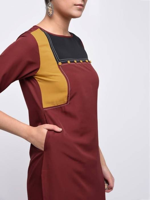 Aniyah Crepe Color Block Straight Brown Kurta (AN-139K)