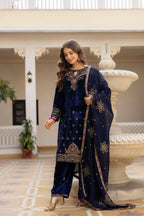 Teeya Creation Blue Color Pure Velvet Embroidery Work Wedding Wear Salwar Suit - Distacart