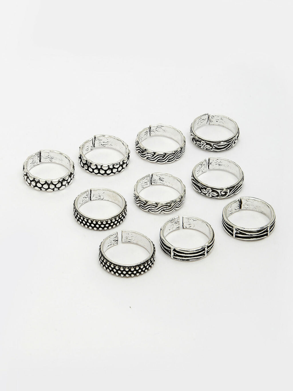 NVR Women's Set of 5 Silver-Plated German Silver Toe Ring