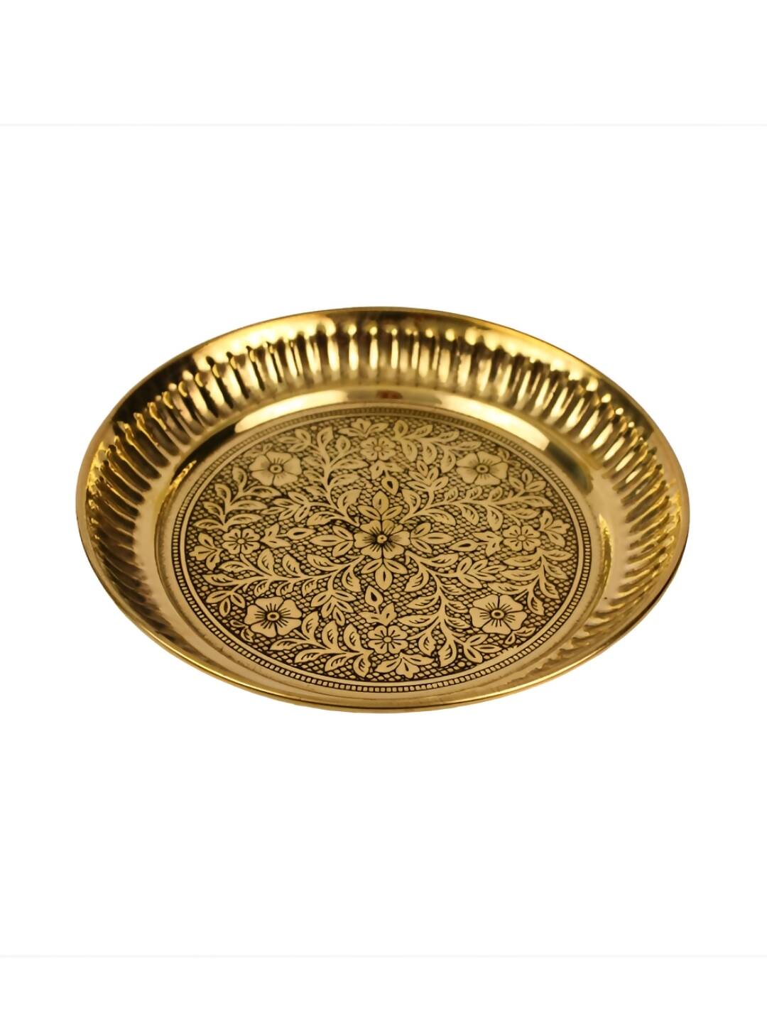 Spillbox Gold-Toned Brass Designer Halwa Thali Pooja Essential