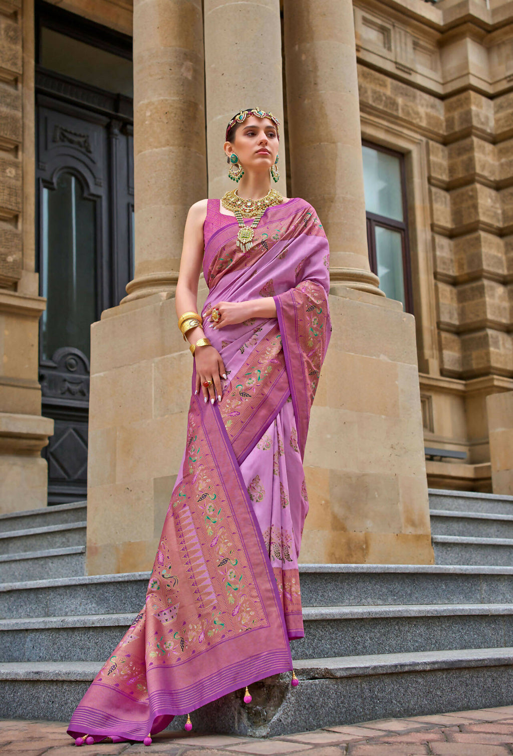 Sugar Plum Purple Superior V.P.Silk Woven Printed Patola Silk Saree - Rewaa Milano