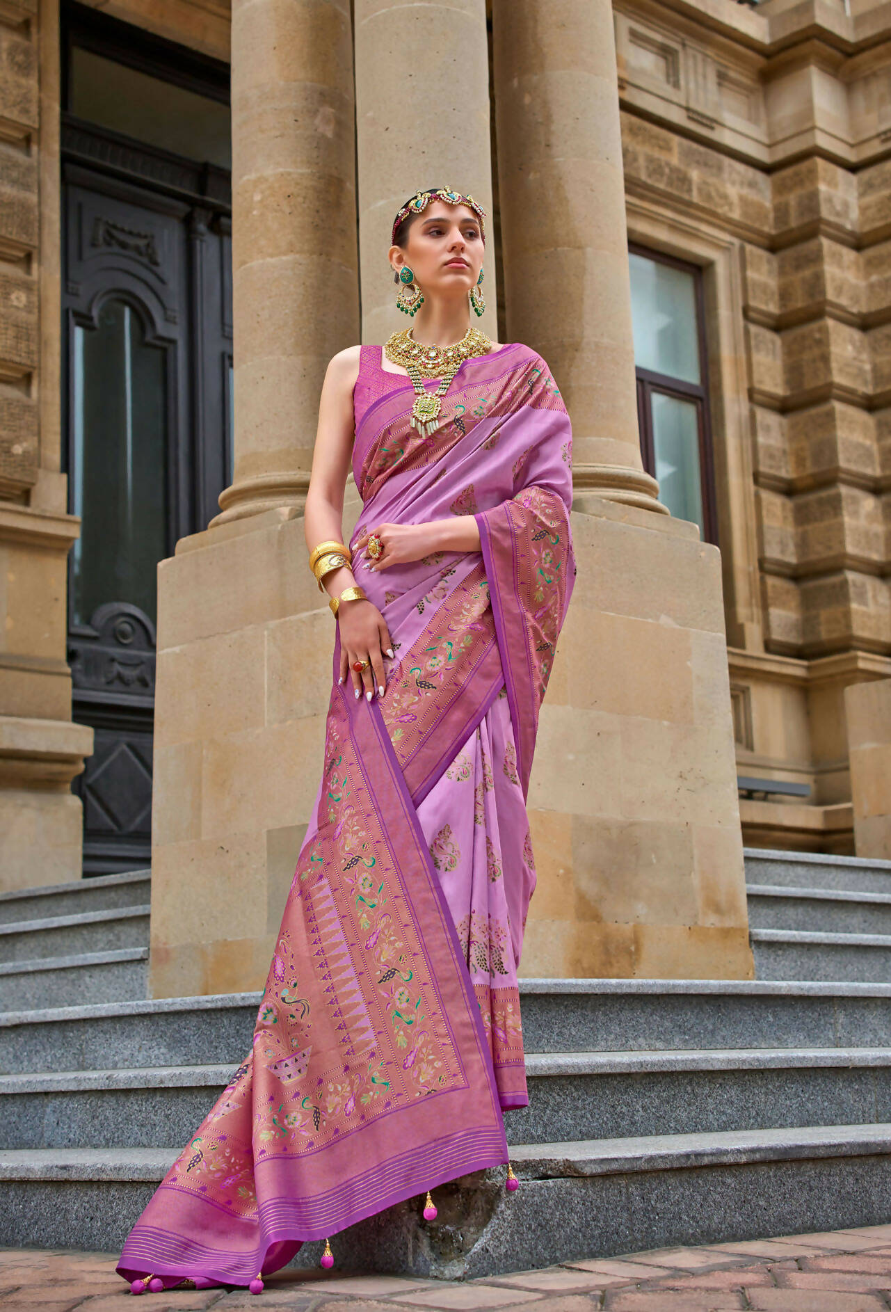 Sugar Plum Purple Superior V.P.Silk Woven Printed Patola Silk Saree - Rewaa Milano