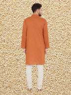 Even Apparels Men's Orange Emboided Cotton Kurta