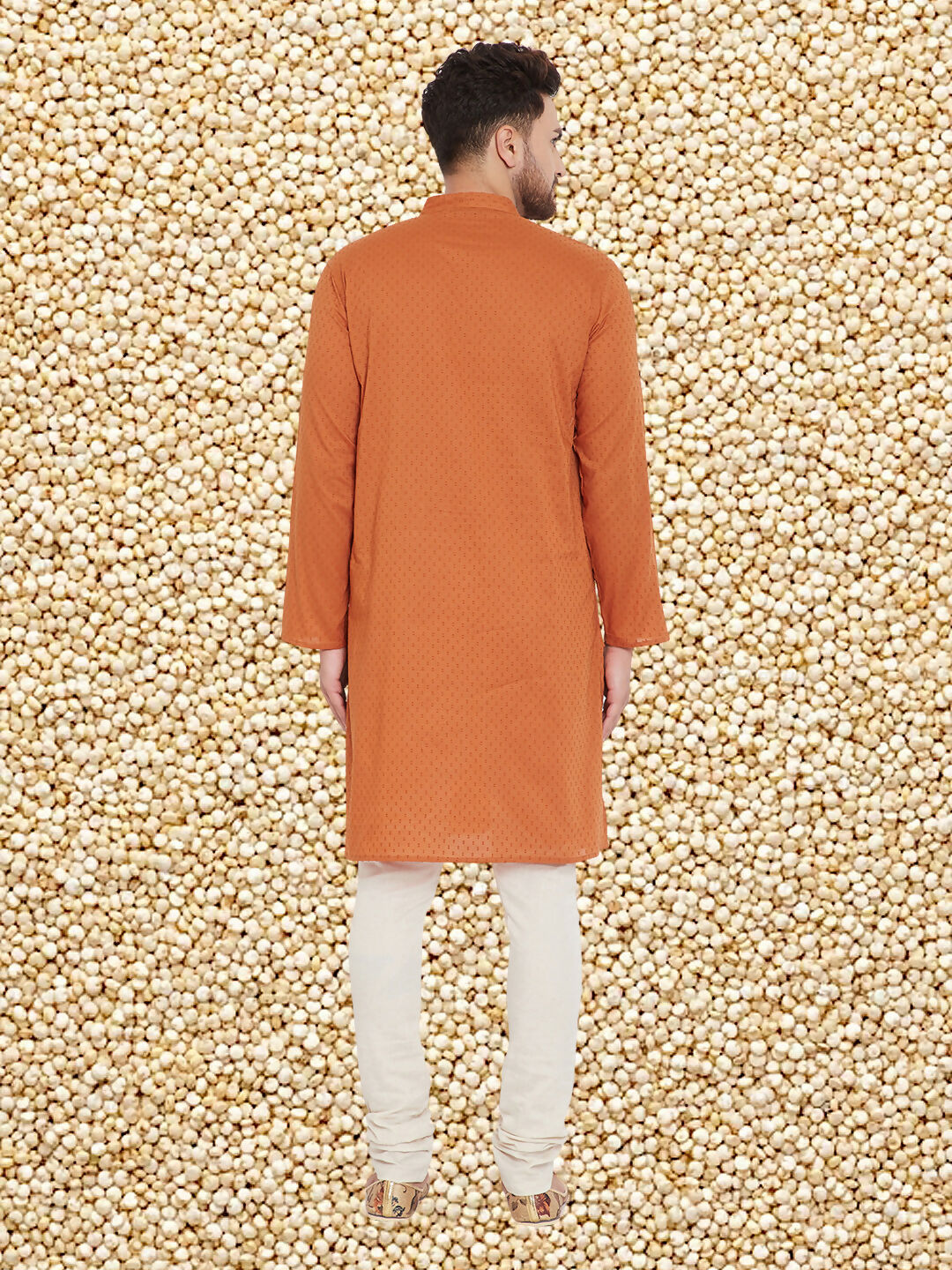 Even Apparels Men's Orange Emboided Cotton Kurta