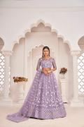 Eilara Women'S Light Purple Butterfly Net White Cotton Thread And Zari Sequence Embroidered Work Lehenga Choli For Party Wear