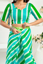 Vastranavya Green Digital Printed Linen Ready To Wear Designer Saree with Unstitched Blouse - Distacart