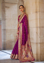 Mulberry Wood Purple Soft V.P. Silk Magnum Finish, Weaving, Golden Zari Paithani Silk Saree - Rath Kadampalli