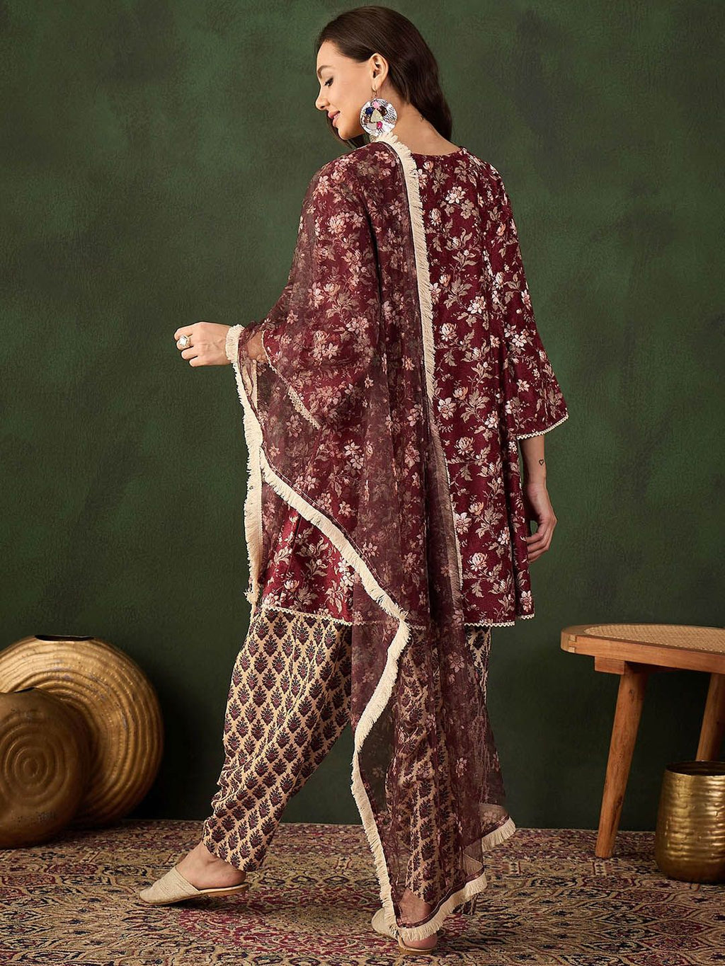 Sangria Digital Printed Anarkali Kurta & Salwar With Dupatta