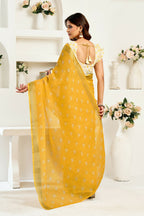 Vastranavya Yellow Digital Printed Linen Ready To Wear Designer Saree with Unstitched Blouse - Distacart