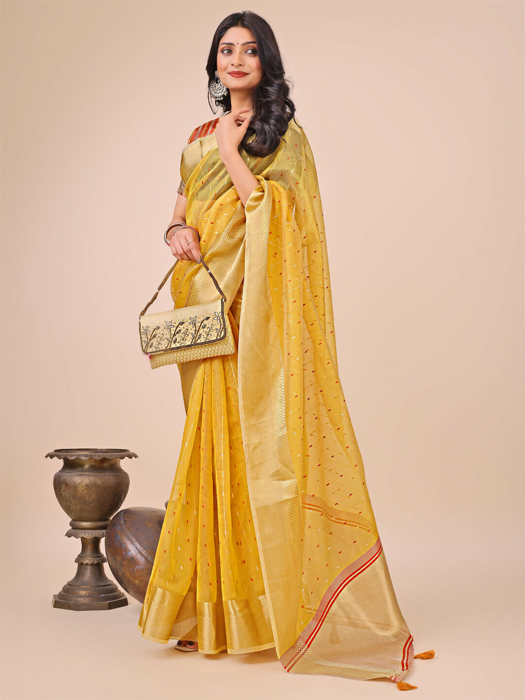 Shree Shyam Fashion Florance Yellow Organza Saree