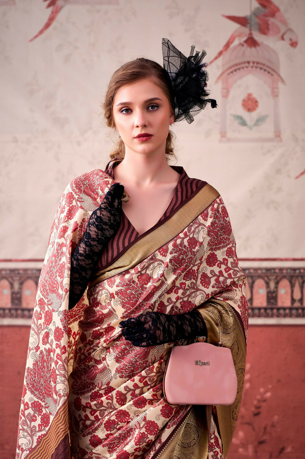 Vastranavya Pink Tussar Silk Printed with Viscose Border Saree & Unstitched Blouse - Distacart