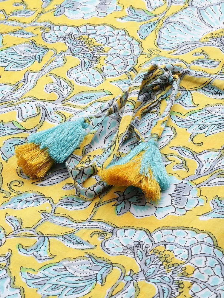 Yufta Women Yellow & Blue Printed Kaftan Kurta