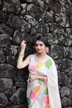 White Pure Silk Woven Design Saree with Unstitched Blouse - A2M - Distacart