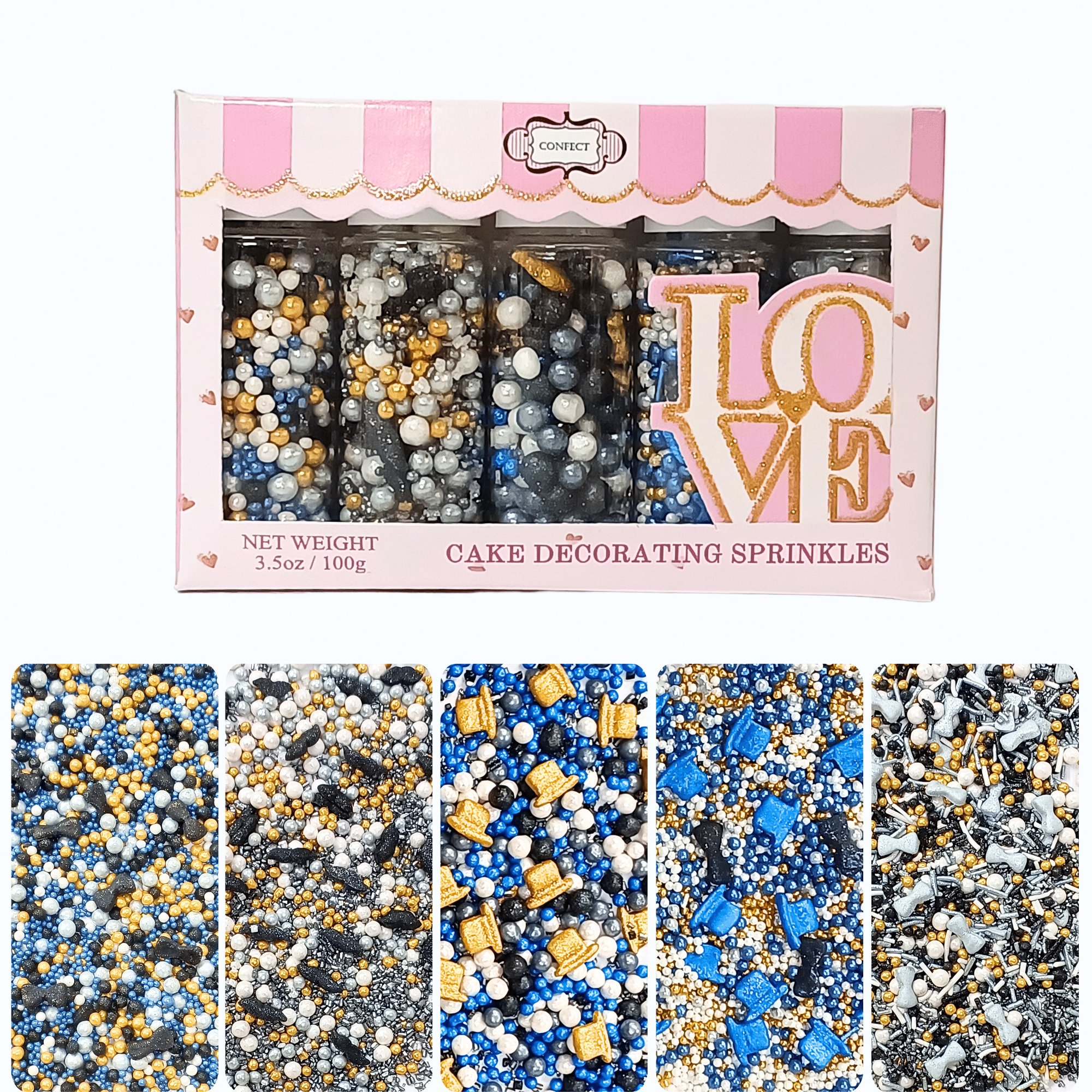 confect king of the grill sprinkles black blue white sprinkles mix celebration sprinkles assorted pack of 5 edible sprinkles