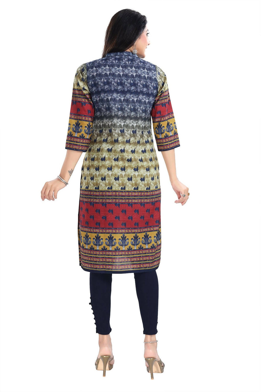 Snehal Creations Multicolored Designer Digital Print Cotton Slub Fabric Long Kurti Tunic - Distacart