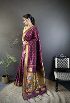 Joban Fashion Wine Polka Dot Lichi Silk Paithani Silk Saree - Distacart