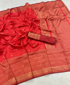 DEIANA'S Beautiful Designer Golden zari Soft Lichi Silk Saree - Red