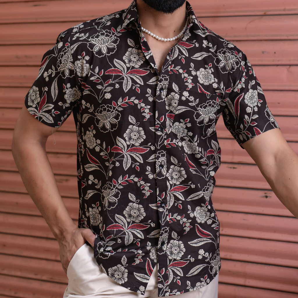 Miravan Men's Multi Colour Floral Printed Half Sleeve Slim Fit shirt
