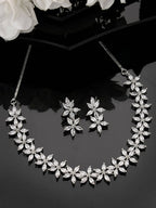 NVR Women Silver Plated Cz Stone Handcrafted Jewellery Set