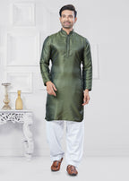 Joban Fashion Men's Jacquard Silk Green Printed Kurta Pyjama set
