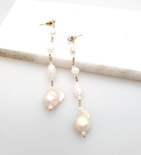 Bling Accessories Swarovski Crystal Stud long Earrings with Baroque Pearls