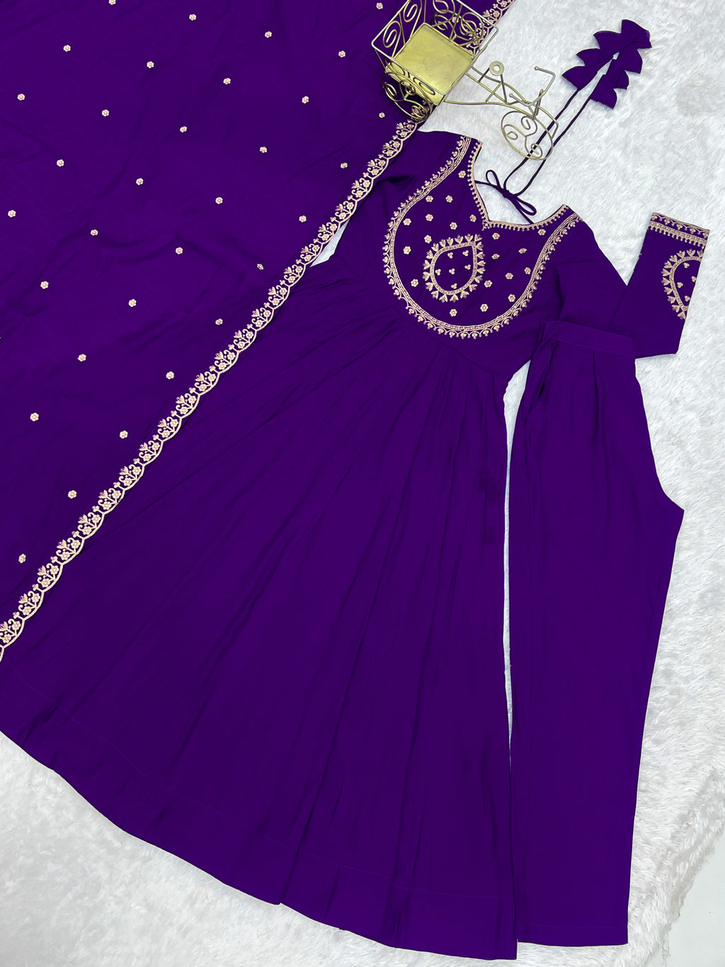 Evanik Women Purple Embroidered Beads Work Anarkali Kurta with Dupatta - Distacart