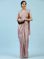Lavendar Silk Satin Plain Ready to wear Saree with stitched Blouse - Vrinda