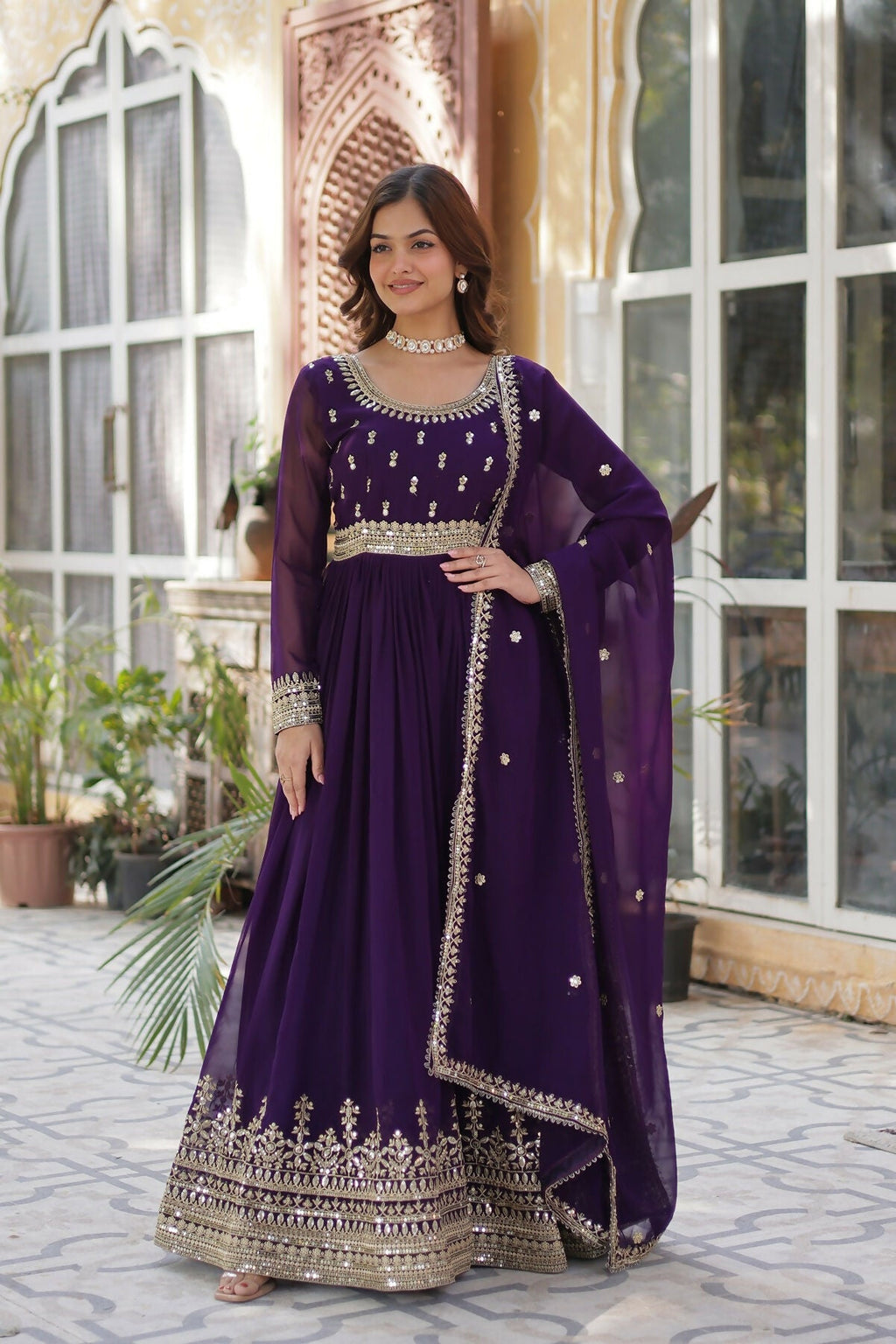 Joban Fashion Purple Georgette Sequence Embroidery Work Kurta Set - Distacart