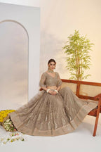 Aastha Fashion Metallic Gray Butterfly Net Tone To Tone Cotton Thread Work And Sequence Work Embroidery Wedding Wear Lehenga Choli