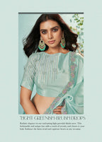 Sea Green Organza Silk Crepe Solid Saree With Unstitched Blouse Piece - Norita Ikshita