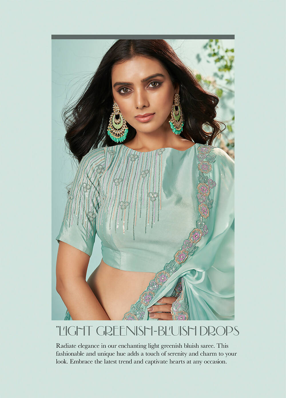 Sea Green Organza Silk Crepe Solid Saree With Unstitched Blouse Piece - Norita Ikshita