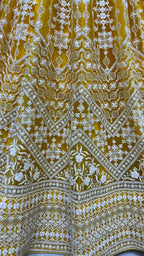 Jyoti Fashion Women's Yellow Net Patterned Thread Embroidered with Sequins Wedding Lehenga Choli