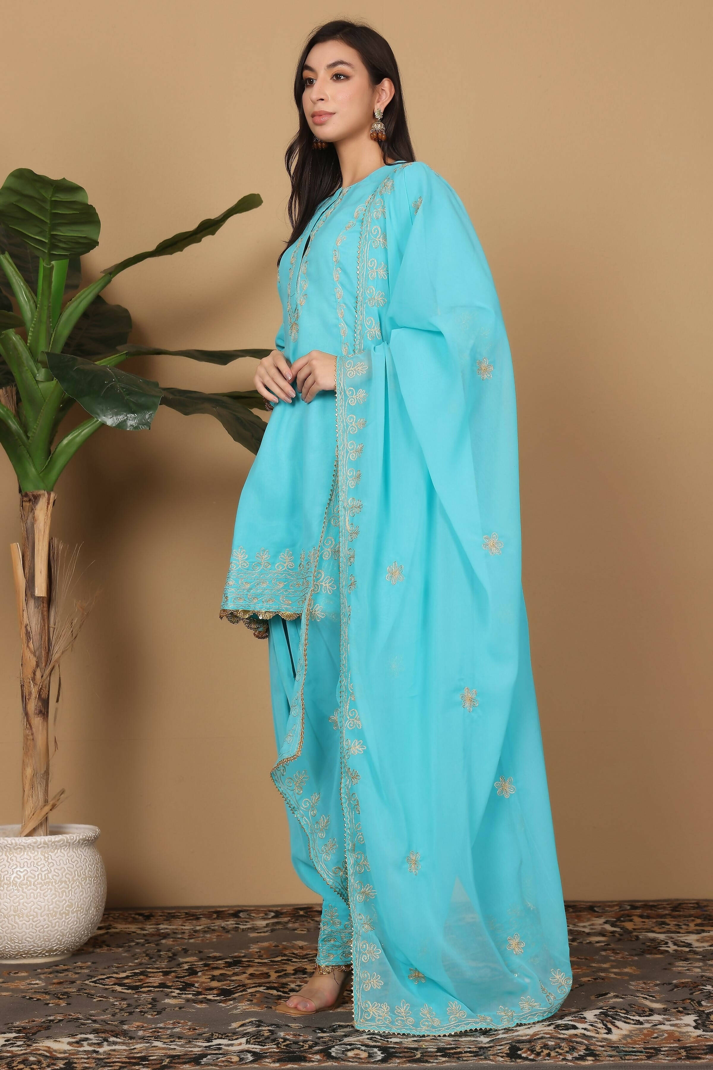 Joban Fashion Turquoise Georgette Kurta Set - Distacart