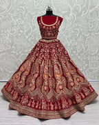 Jyoti Fashion Women's Rani Pink Velvet Multi Thread Embroidered with Zircon Diamond Work Wedding Lehenga Choli