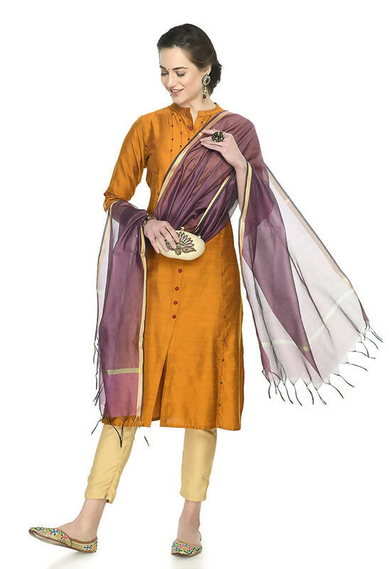 Mominos Fashion Moeza Banarsi Piping Purple Dupatta
